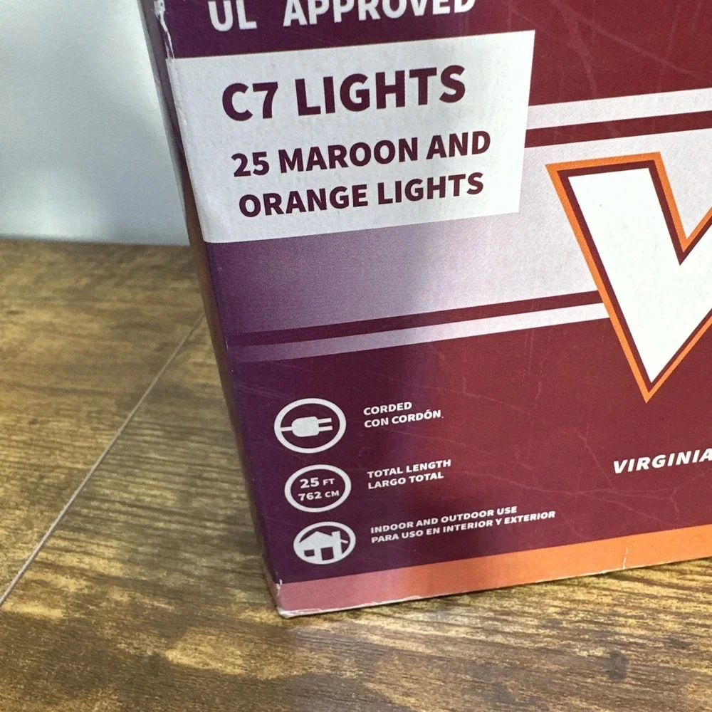 Virginia Tech Christmas Lights C7 Lights 25 Ct Hokies VT Set Of 2 50 Lights WORK